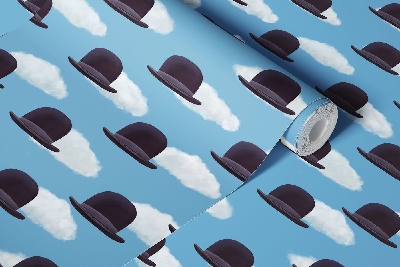 Homage to Magritte - Bowler Hats wallpaper roll