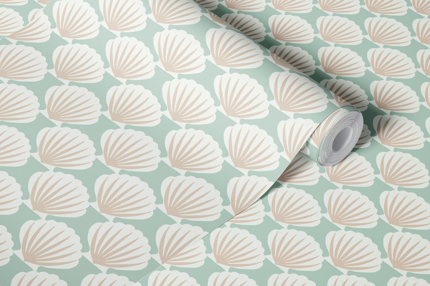 Neutral seashell (small scale) wallpaper roll