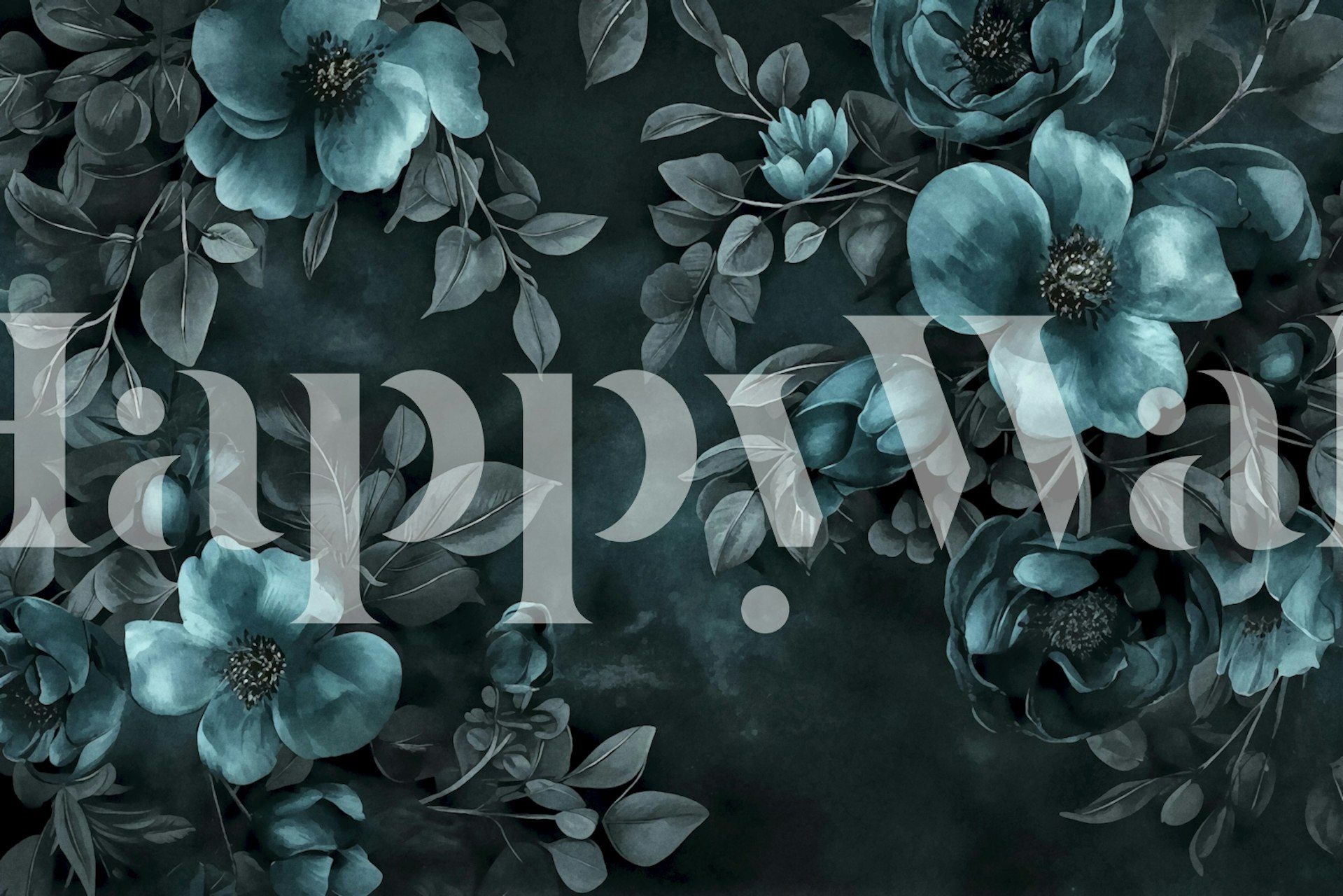 Nastrojowa turkusowa fototapeta z akwarelowym wzorem kwiatów