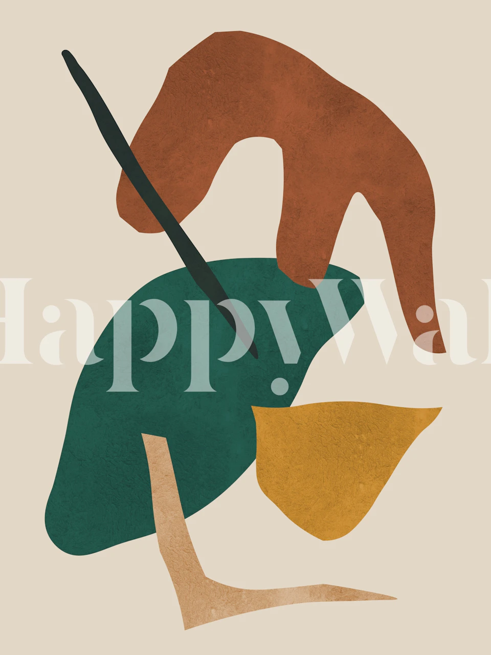 Colorful abstract shapes including green, brown, and yellow on a beige background wallpaper.