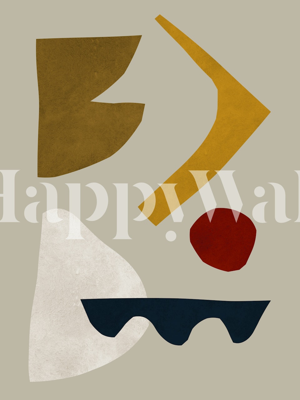 Abstract geometric shapes in earthy tones: brown, yellow, red, navy on a beige background wallpaper