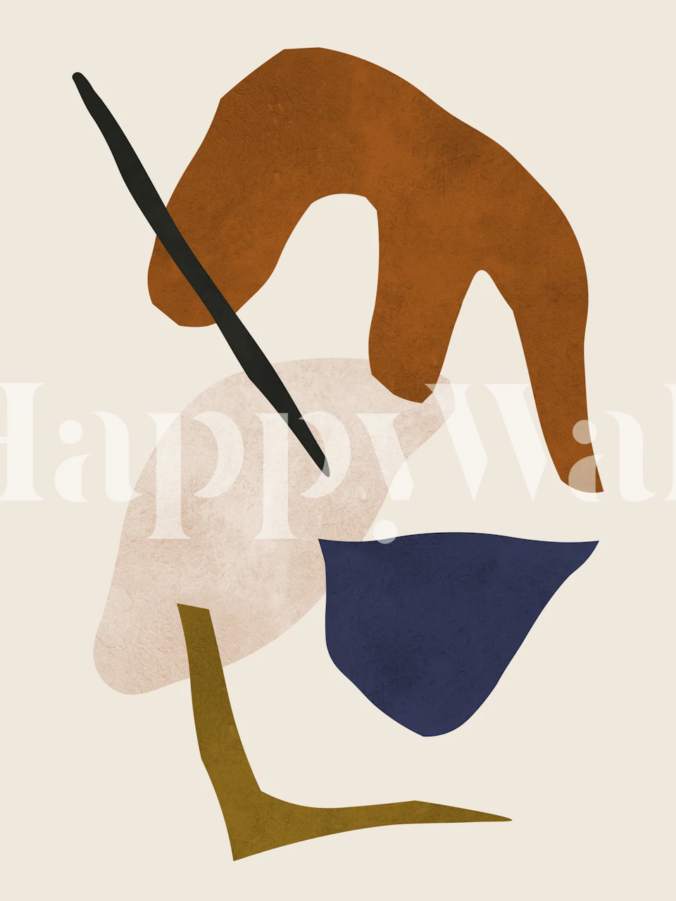 Abstract wall mural in expressionist style with earth tones and geometric shapes