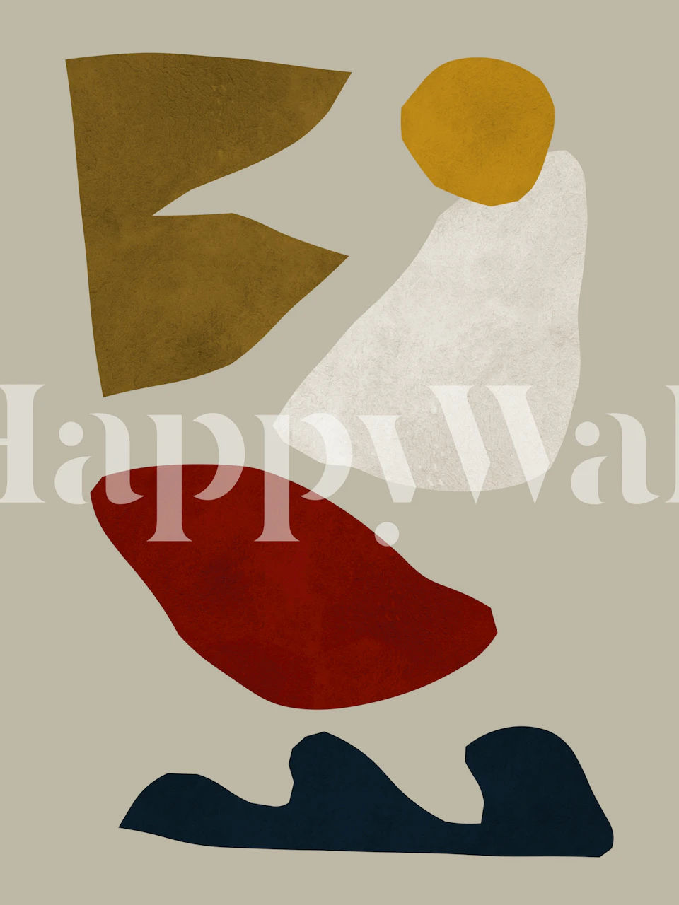 Abstract shapes in earthy tones of brown, red, white, and blue wallpaper