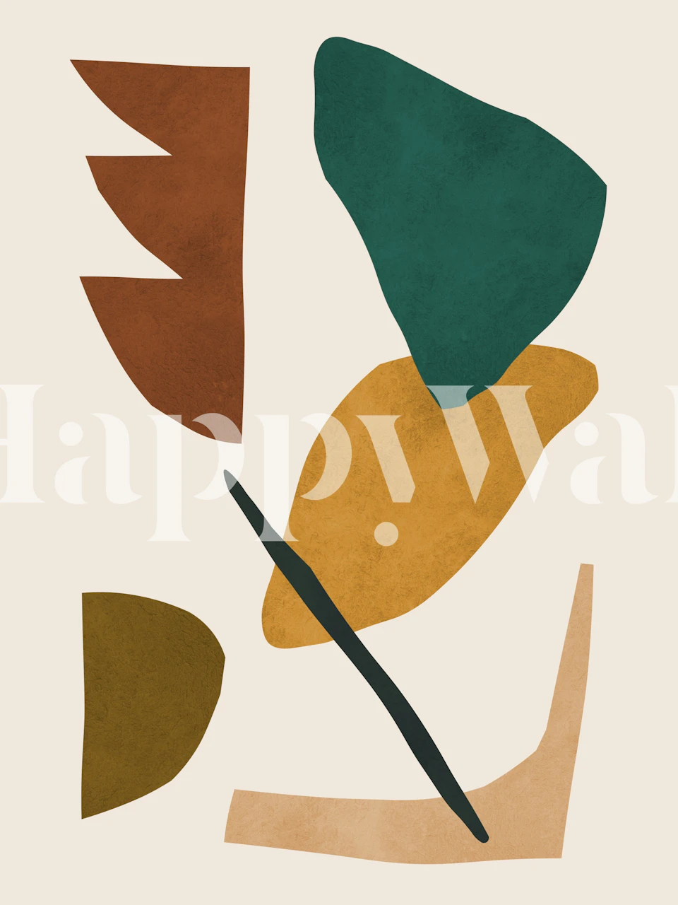 Colorful abstract shapes in green, brown, and yellow wallpaper