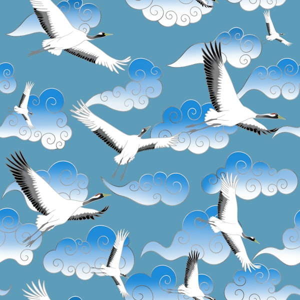 Flying Cranes on a Cloudy Sky 1