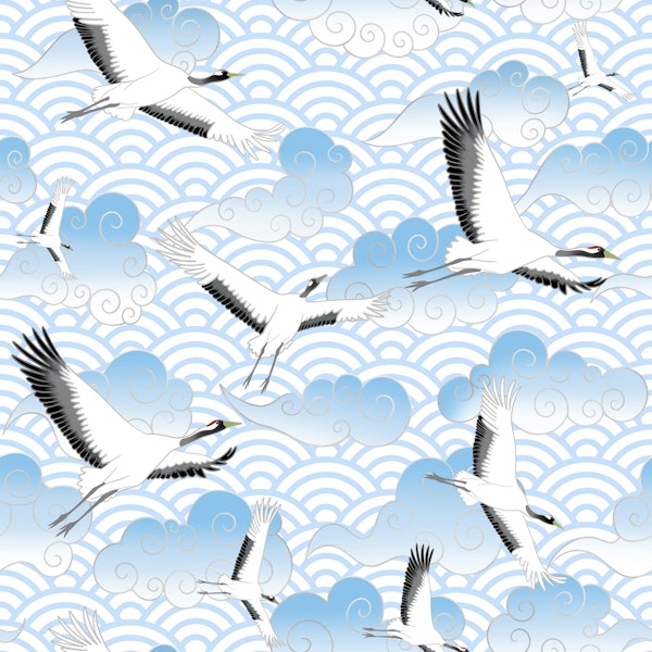 Flying Cranes on a Cloudy Sky 2