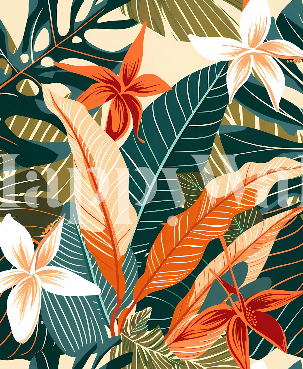 Tropical garden wallpaper design in a room