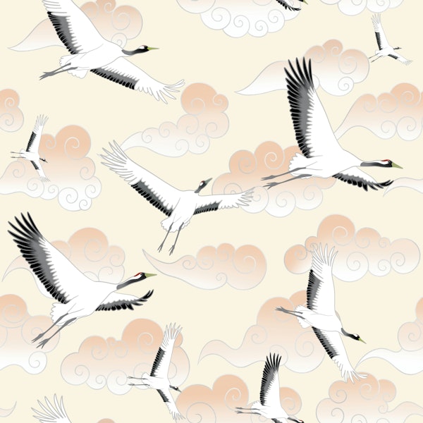 Flying Cranes on a Cloudy Sky 3