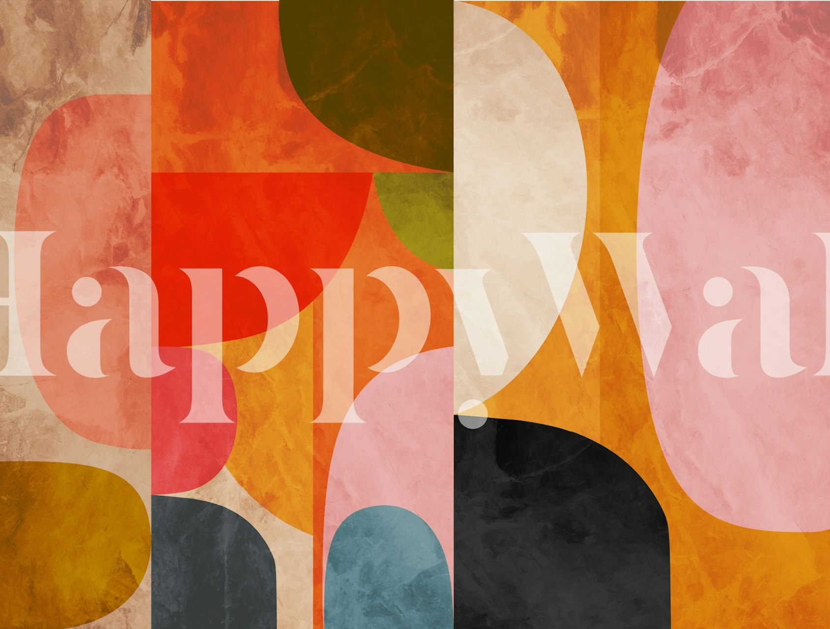 Colorful abstract shapes in orange, pink, green, and blue wallpaper