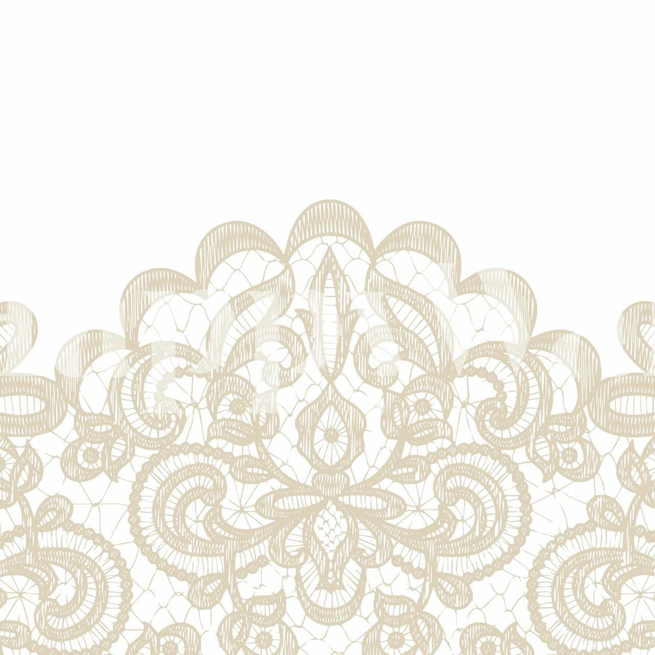 Tan nude lace pattern on white background wall mural