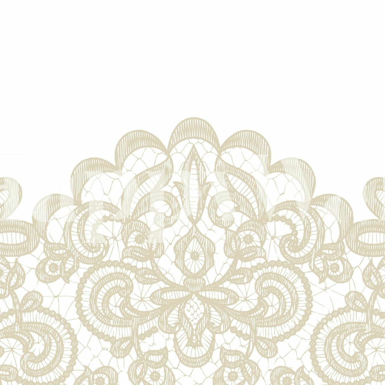 Tan nude lace pattern on white background wall mural
