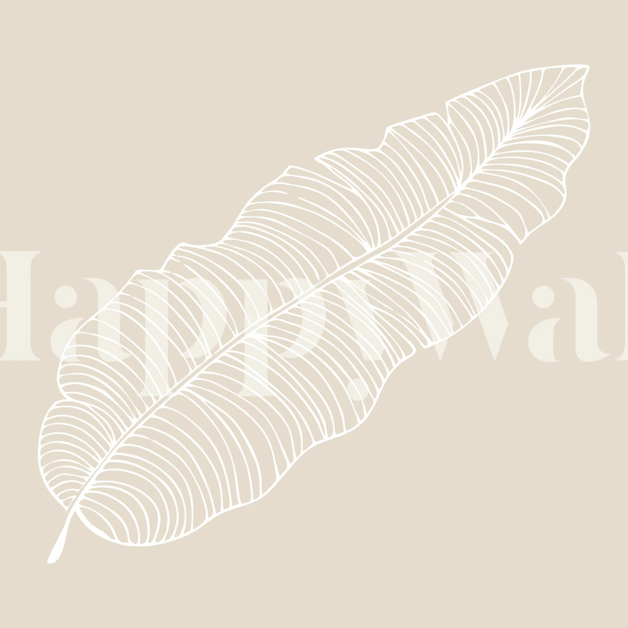 Uma ilustração minimalista de uma grande folha de palmeira em bege nude em um mural de parede