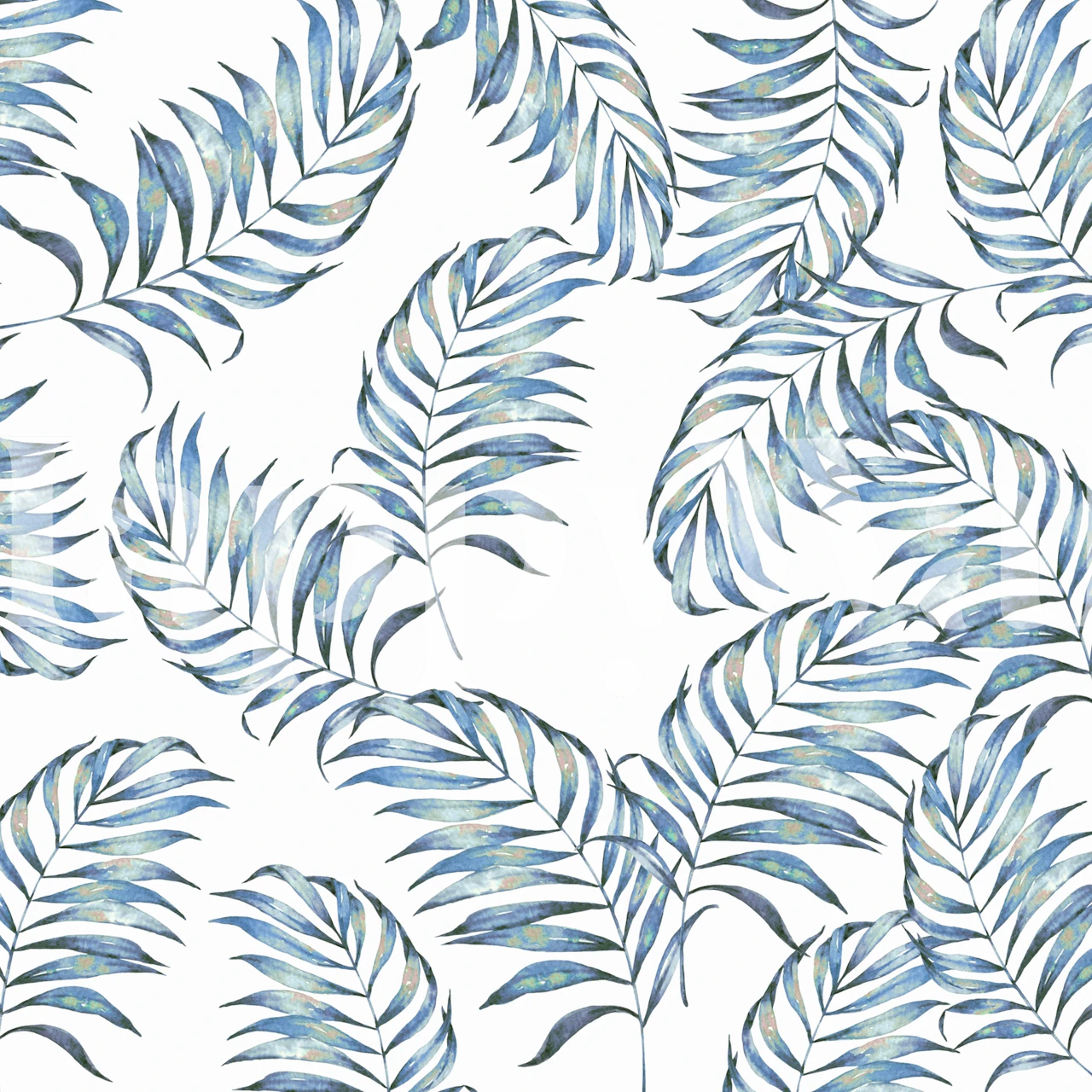 Design de papier peint Blue Leaves dans une pièce