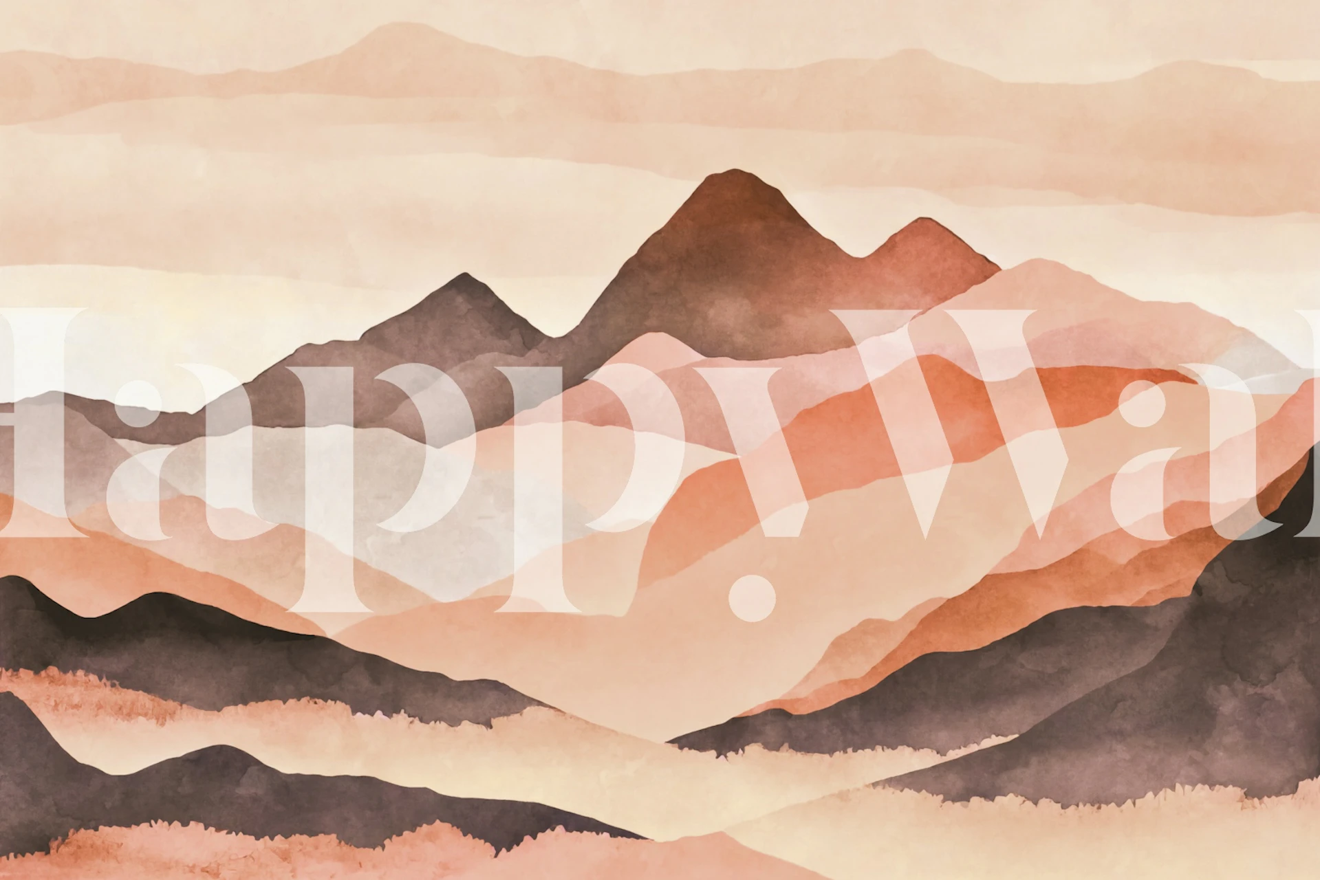 Peach Sunset Valley View wallpaper in a room