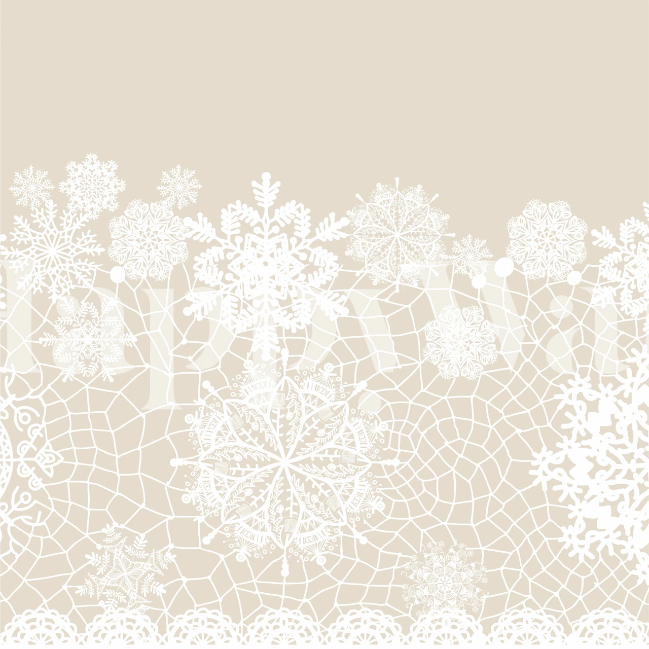 Lace floral pattern in white against a pale beige background wallpaper