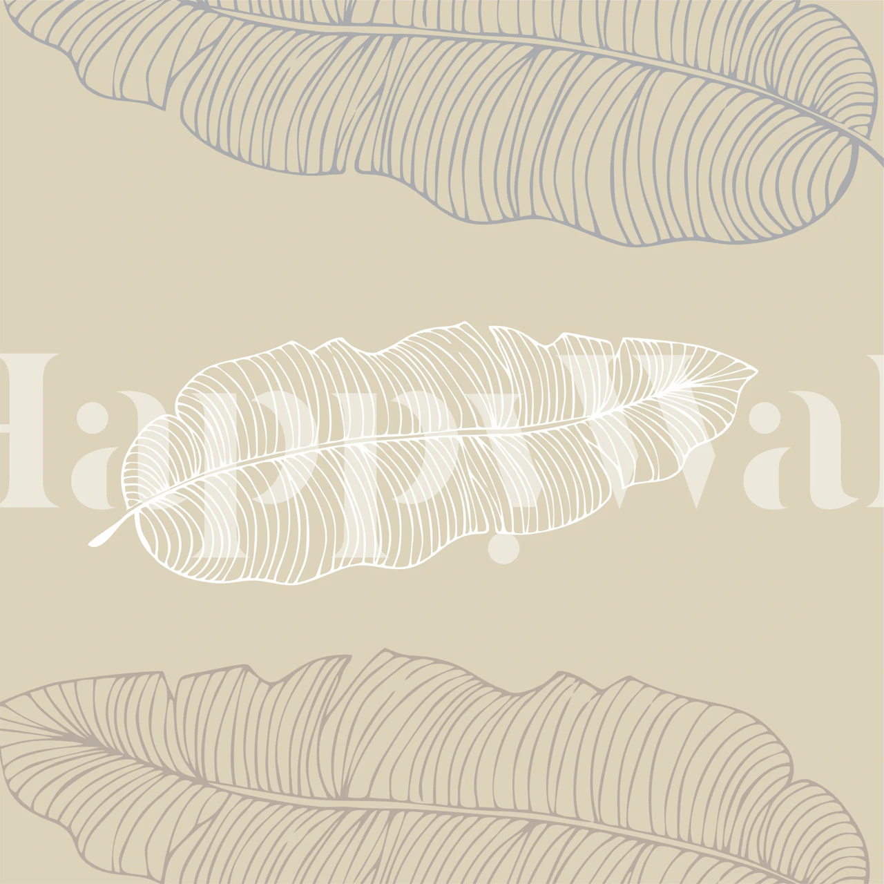 Large scale tan palm leaves wallpaper in a room