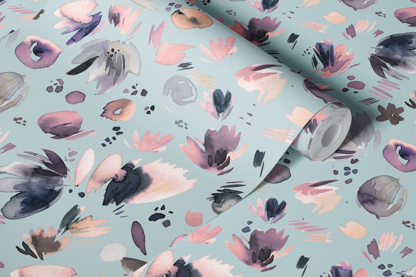 Abstract floral Pastel blue wallpaper roll