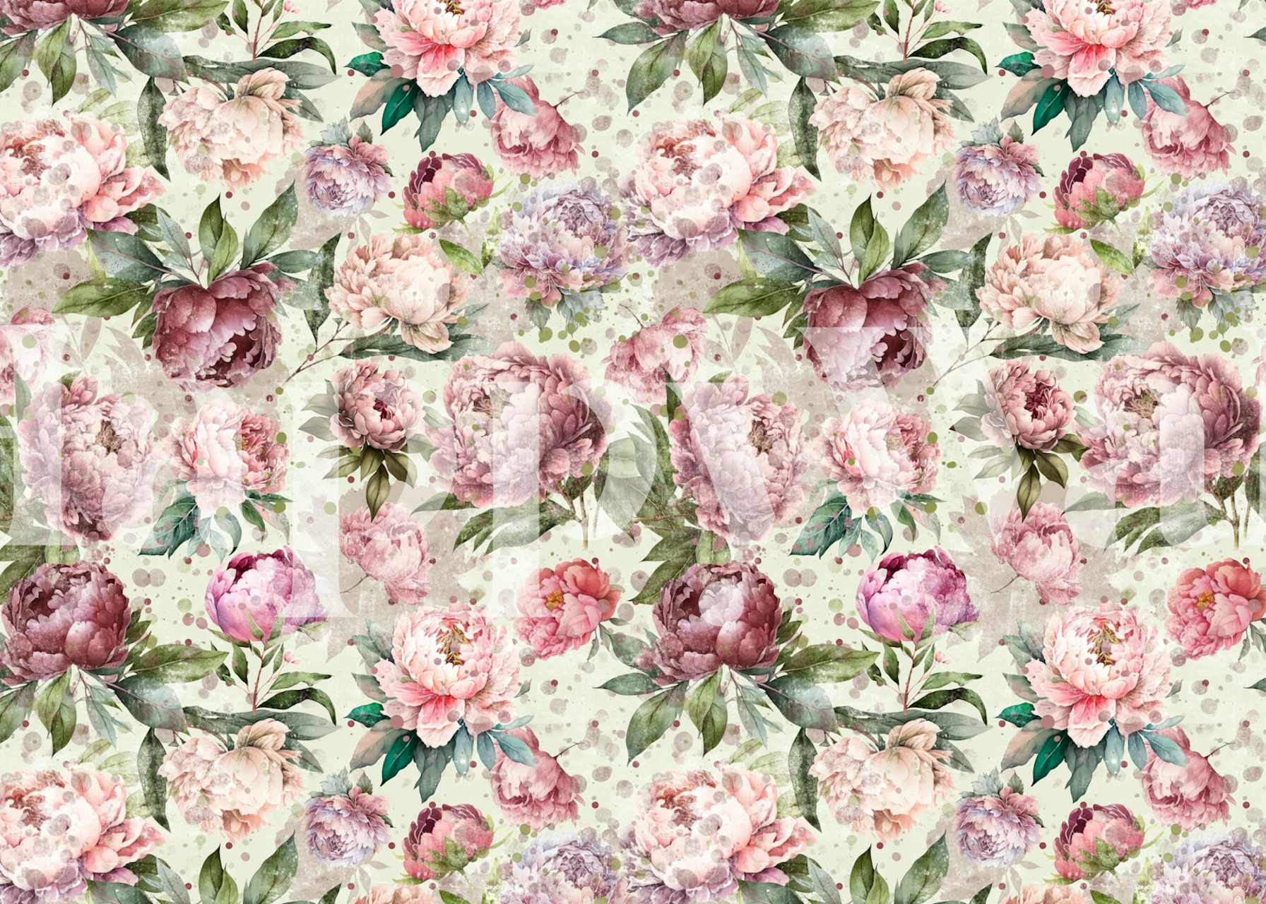 Vintage floral peonies wallpaper in soft pink and purple tones, botanical design