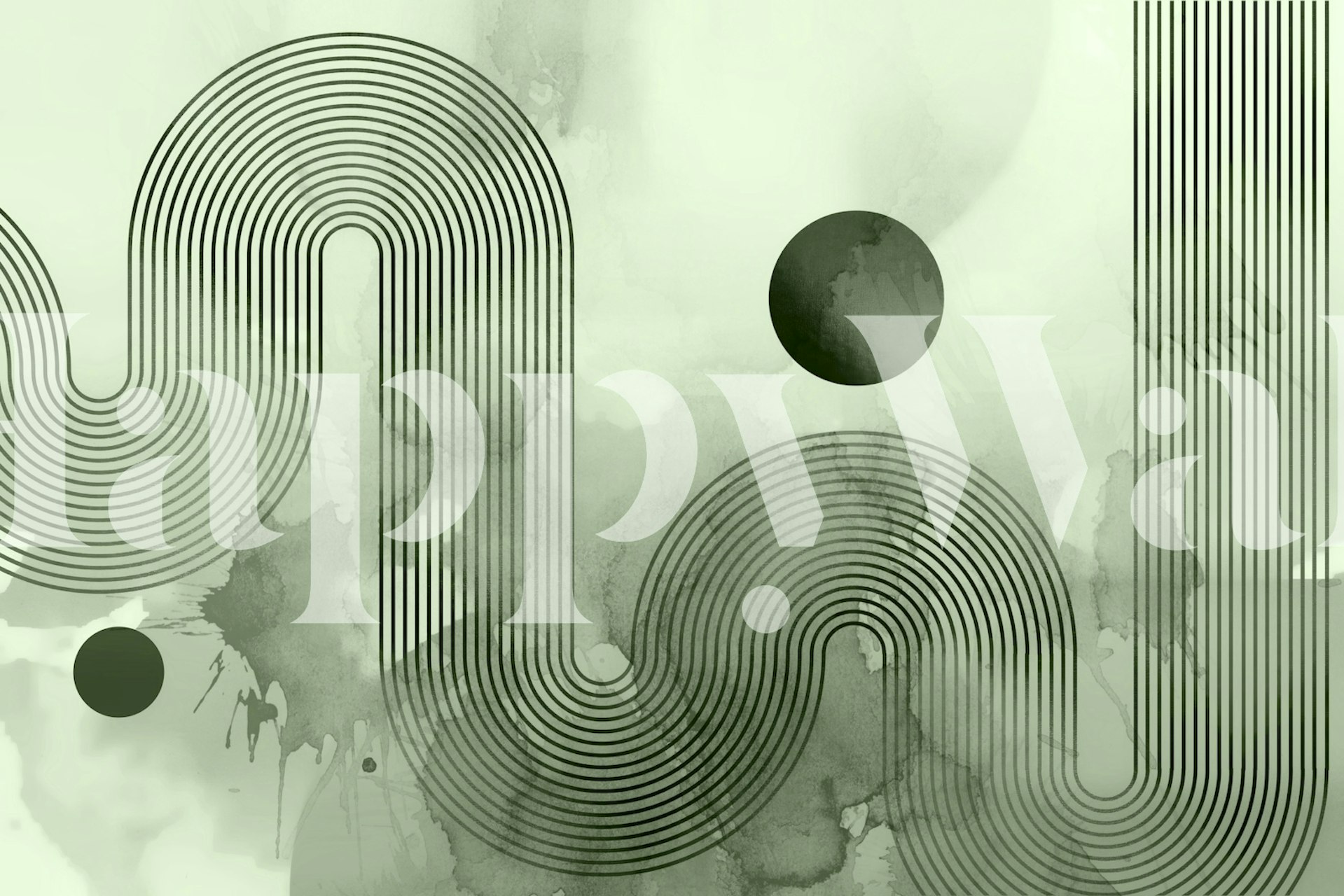 Abstract line art design with green tones and circular elements wallpaper