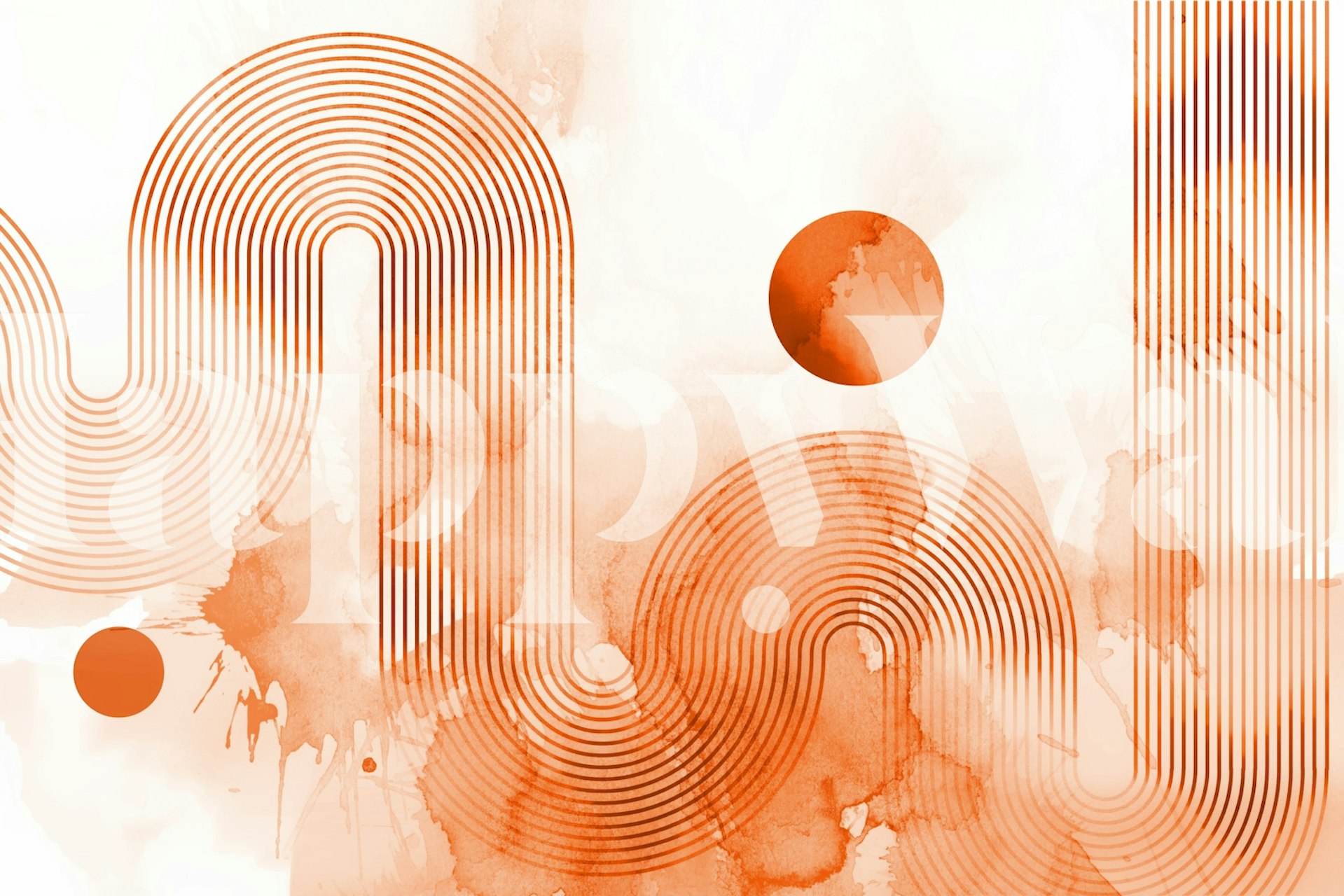 Peinture murale abstraite à l'aquarelle Bauhaus de couleur pêche avec des formes géométriques