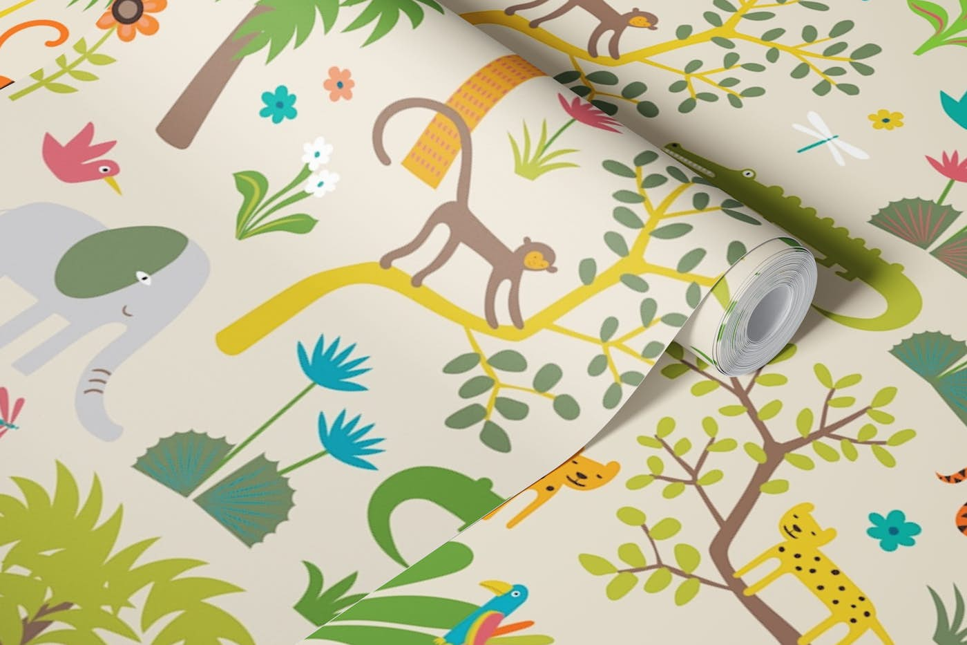 Joyful Jungle - Multi on cream - Large wallpaper roll