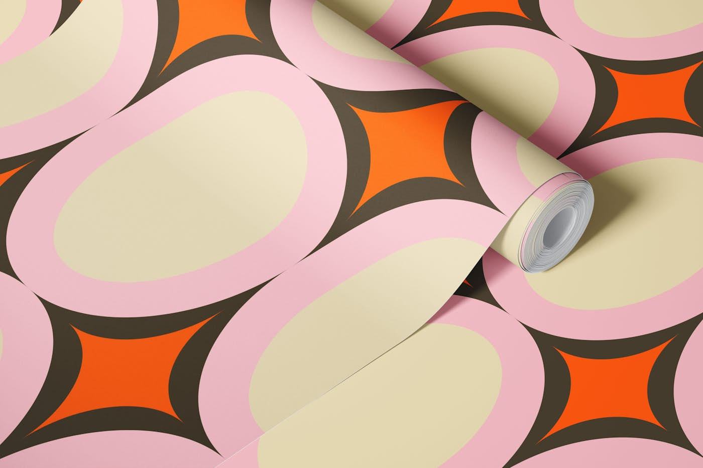 Groovy Starburst Beige Pink - Mid Century wallpaper roll