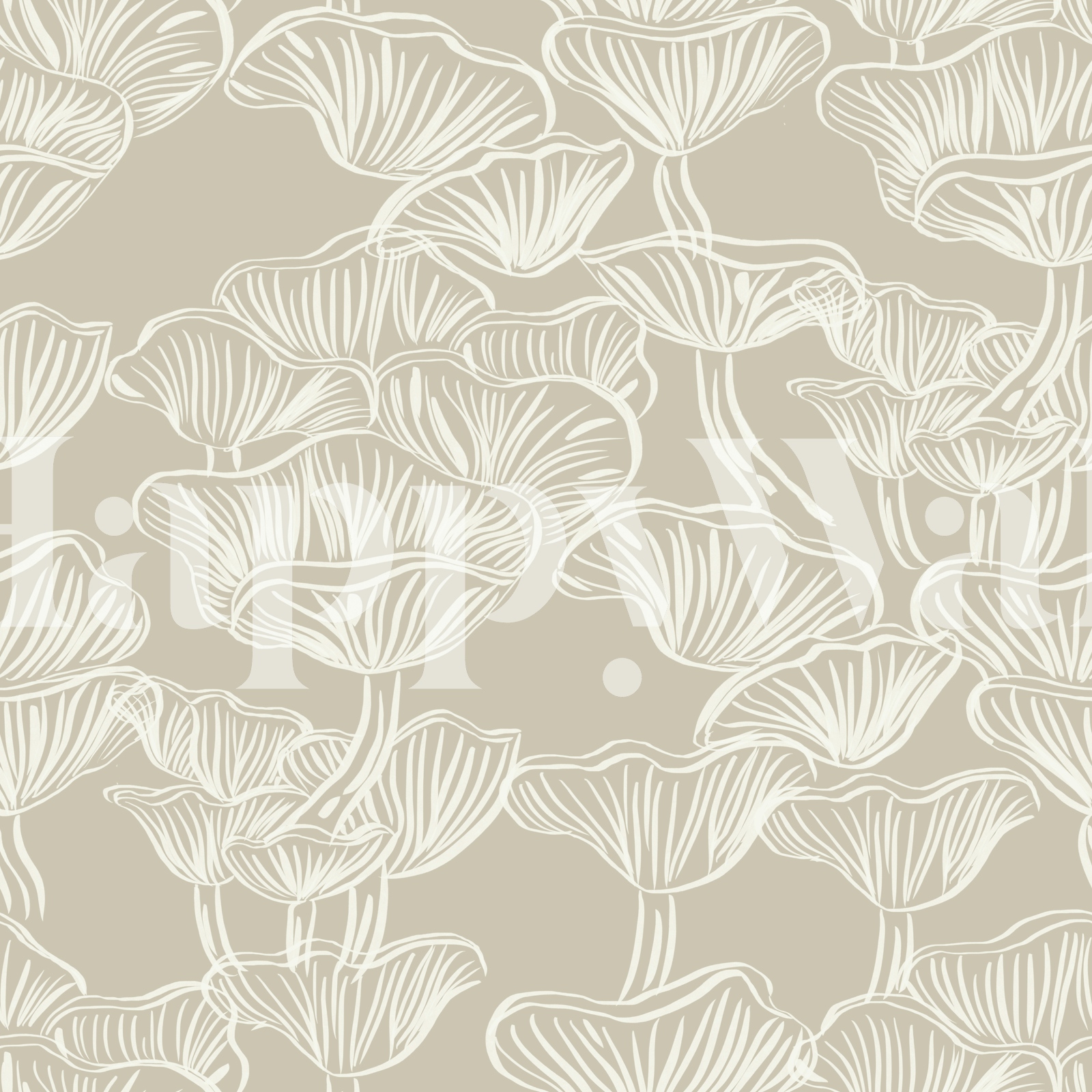 Minimal Mushrooms Pattern Neutral Beige wallpaper | Happywall