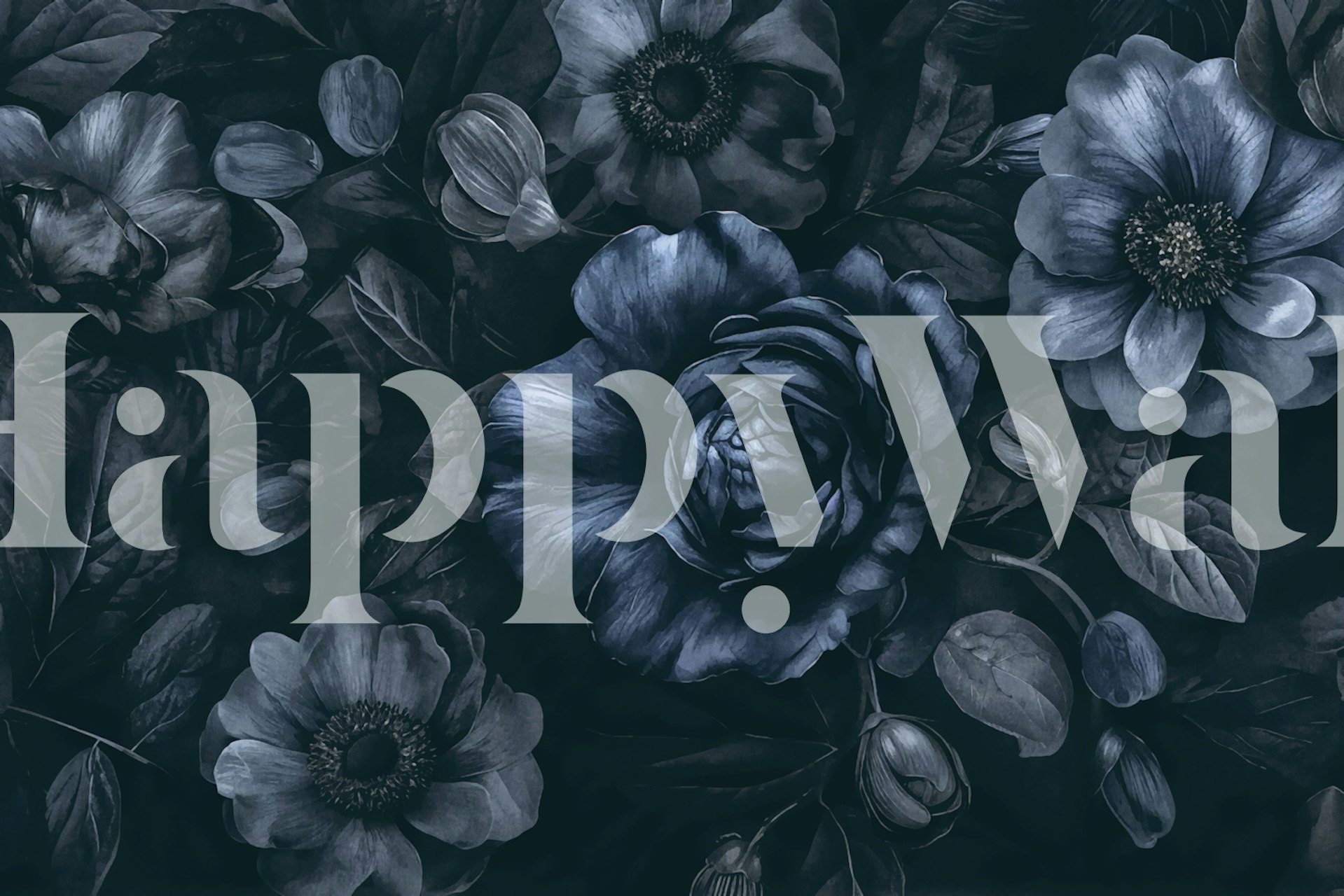 Moody Watercolor Blooms Midnight Blue wallpaper