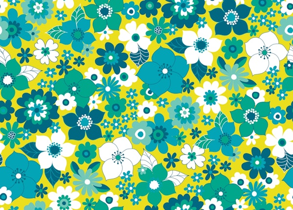 Sunshine Garden - teal, turquoise on yellow