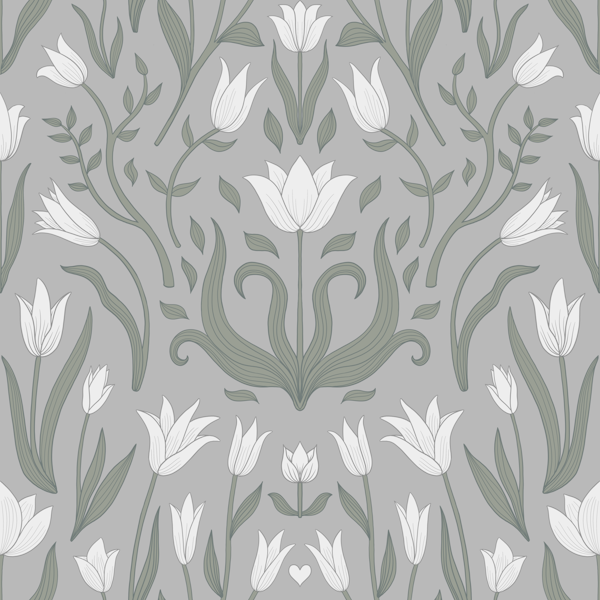 Tulip Botanical Symmetry - silver on grey