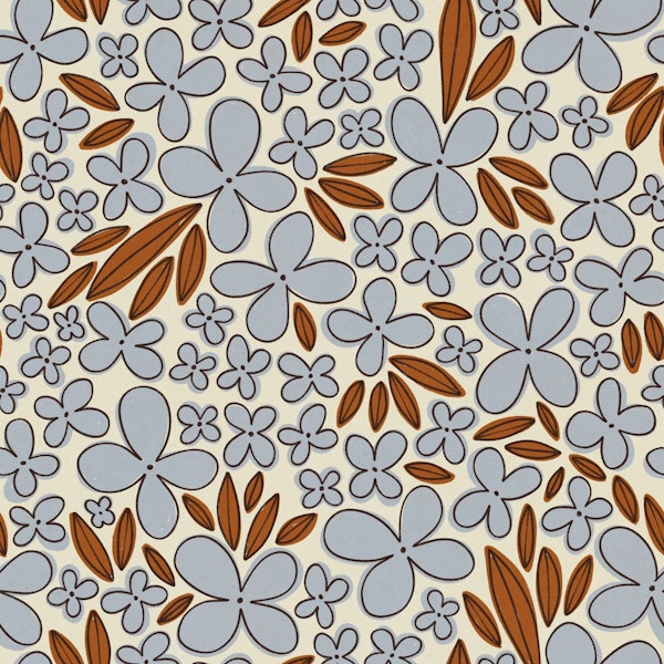 Four-leaf Flower Pattern / Grey & Brown
