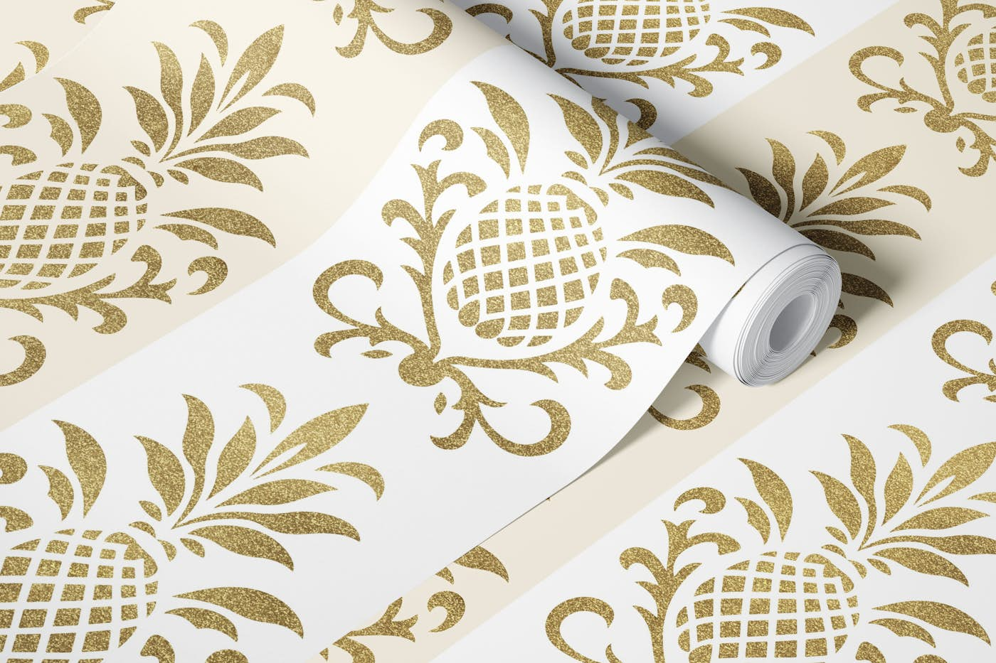 Elegant Pineapple Stripes Gold wallpaper roll