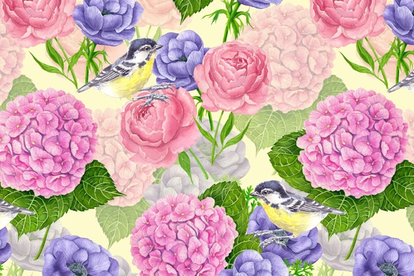 Tit birds and flowers 2