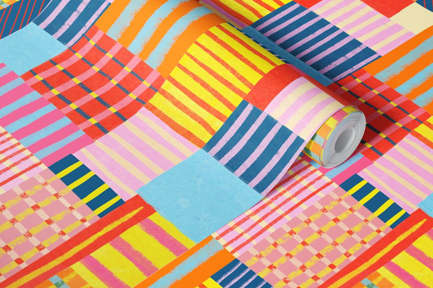 bright patchwork wallpaper roll