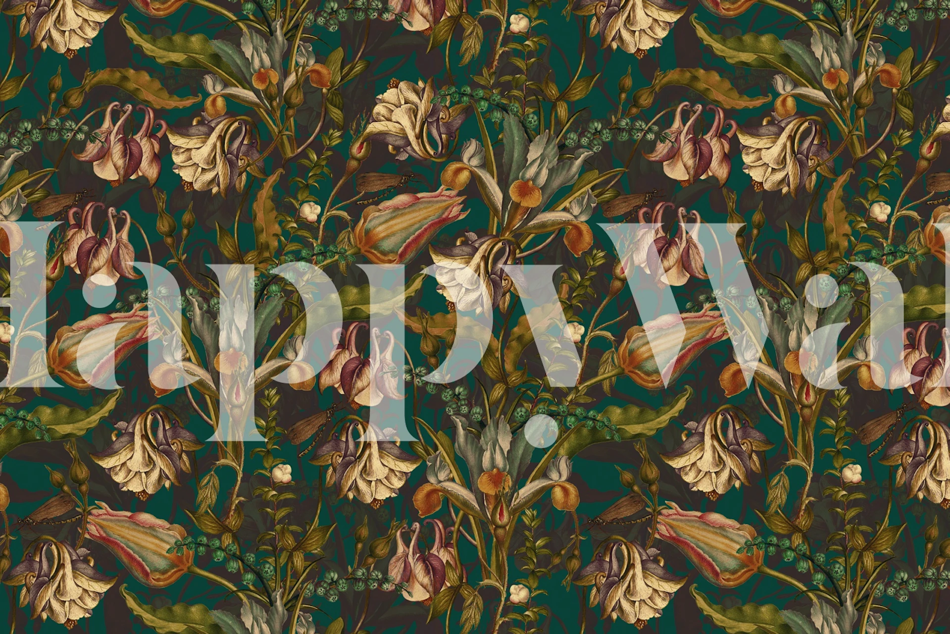 Papel de parede floral Midnight Summer Garden em um quarto