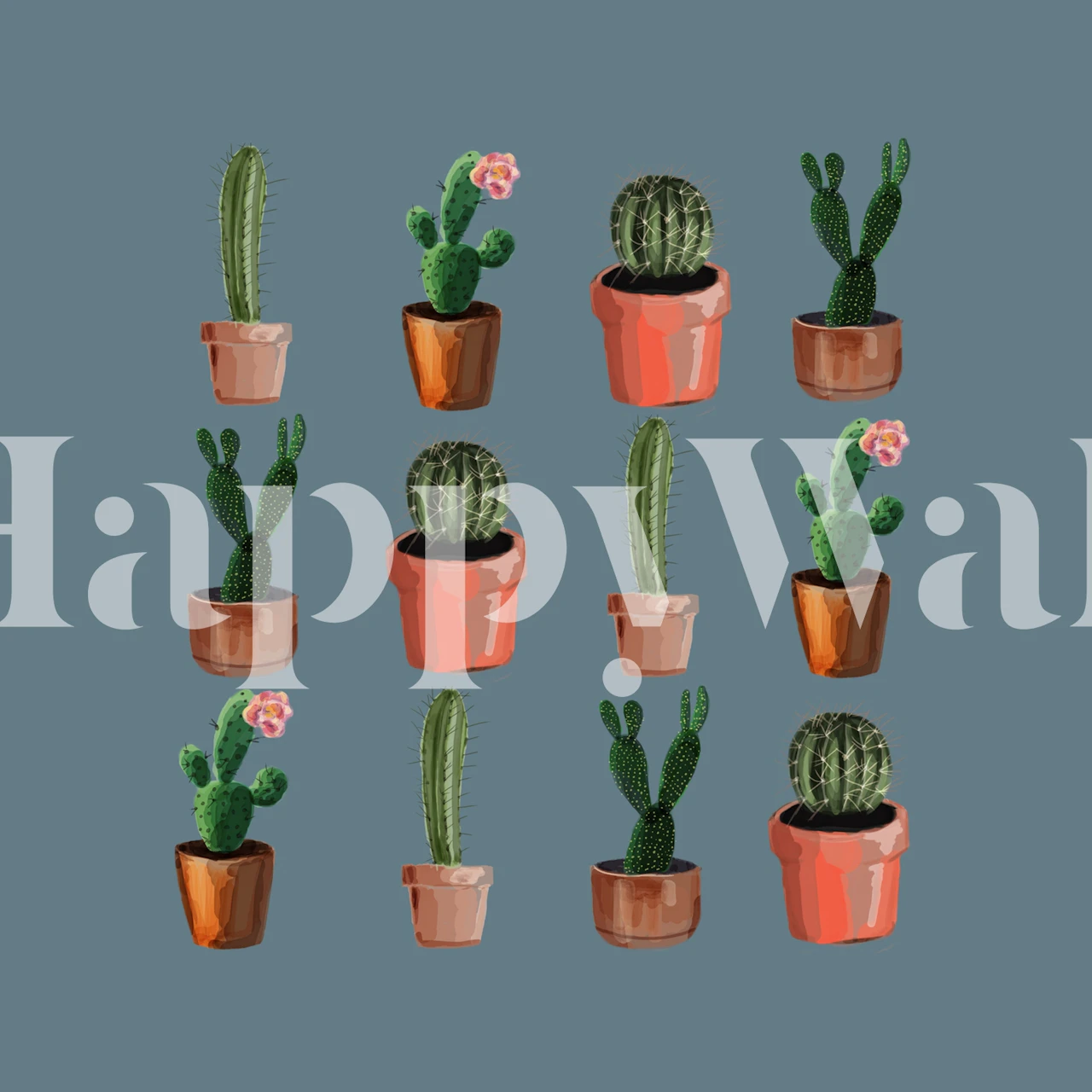 Various cacti design wallpaper in a room