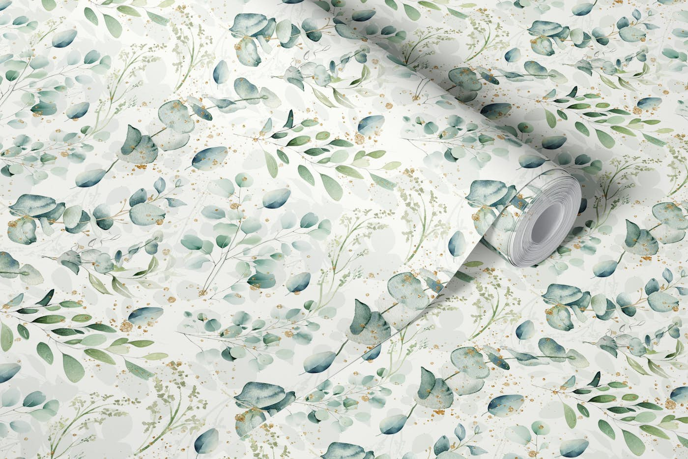 Eucalyptous leaves golg glitter touch wallpaper roll