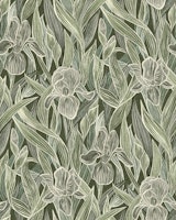 Elegant Irises in Monochrome Olive Green ταπετσαρία