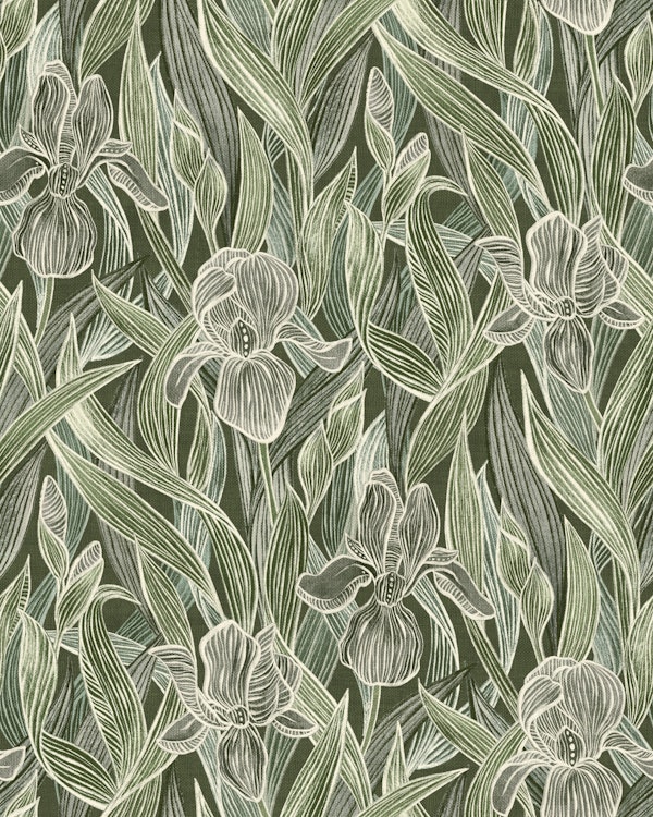 Elegant Irises in Monochrome Olive Green