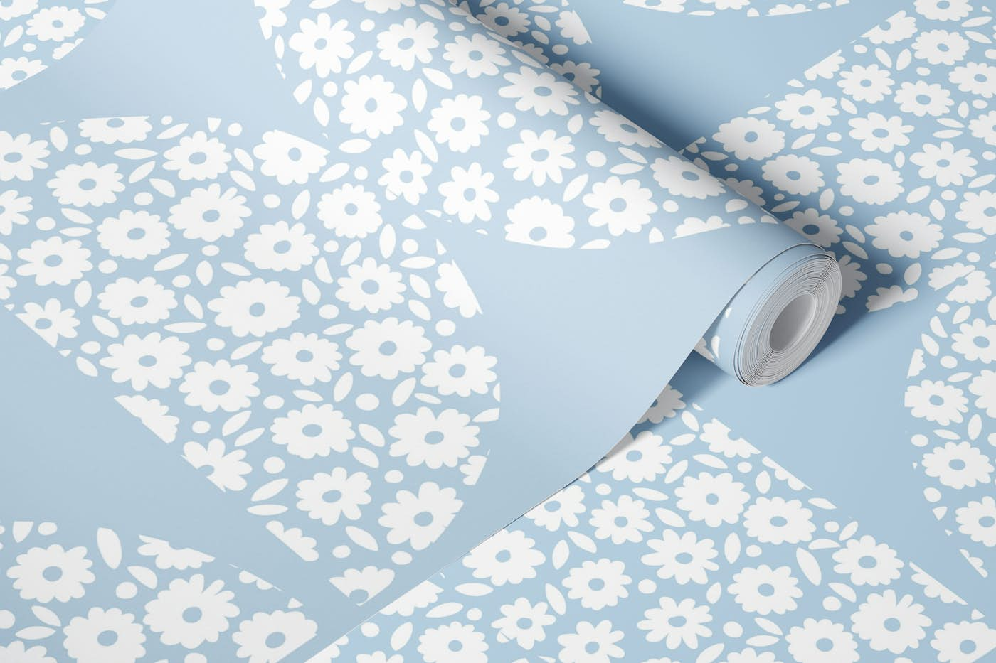 Semicircles - Air Blue White - Daisy Geo 2 wallpaper roll