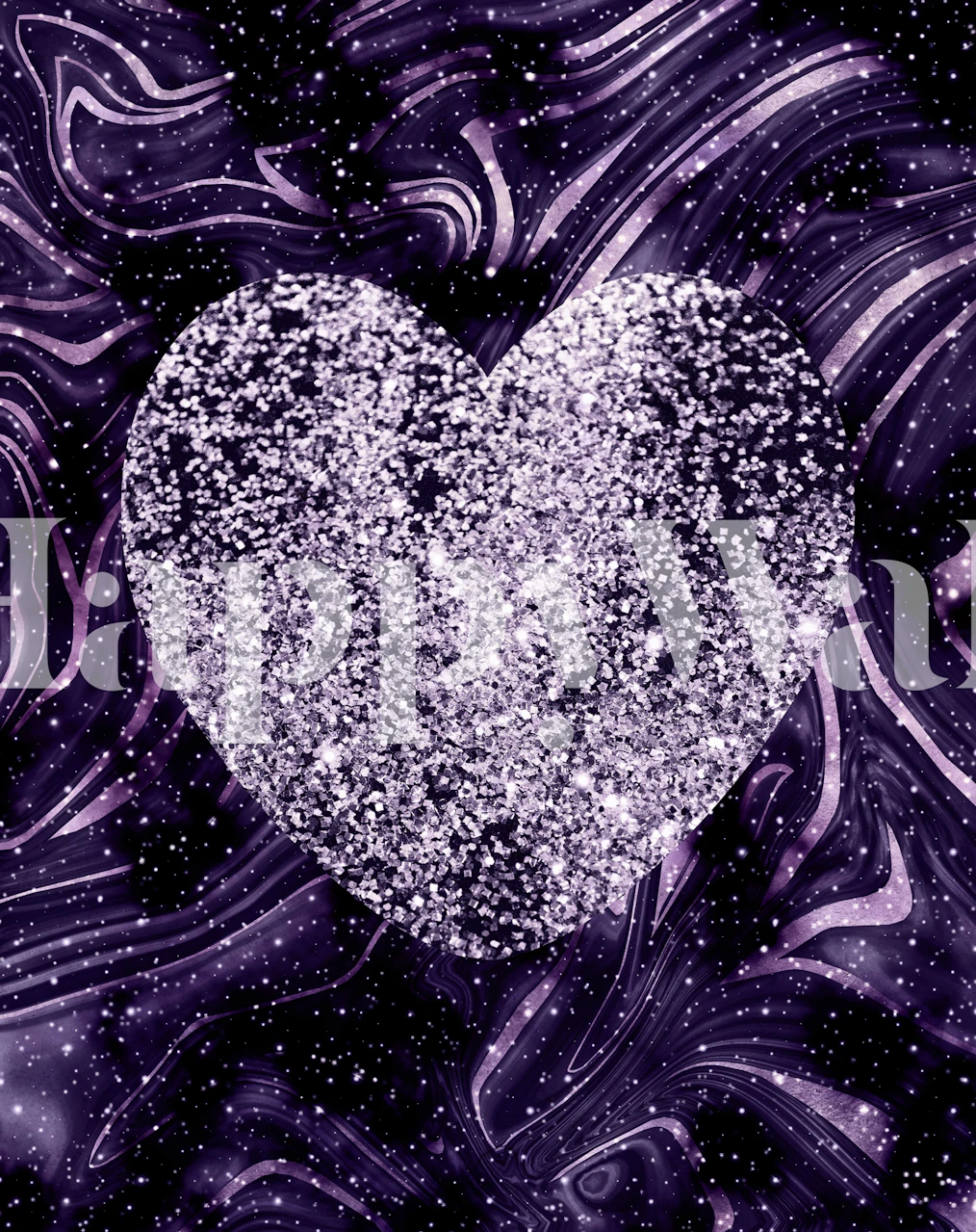 Glitter heart design against a swirling purple background wallpaper