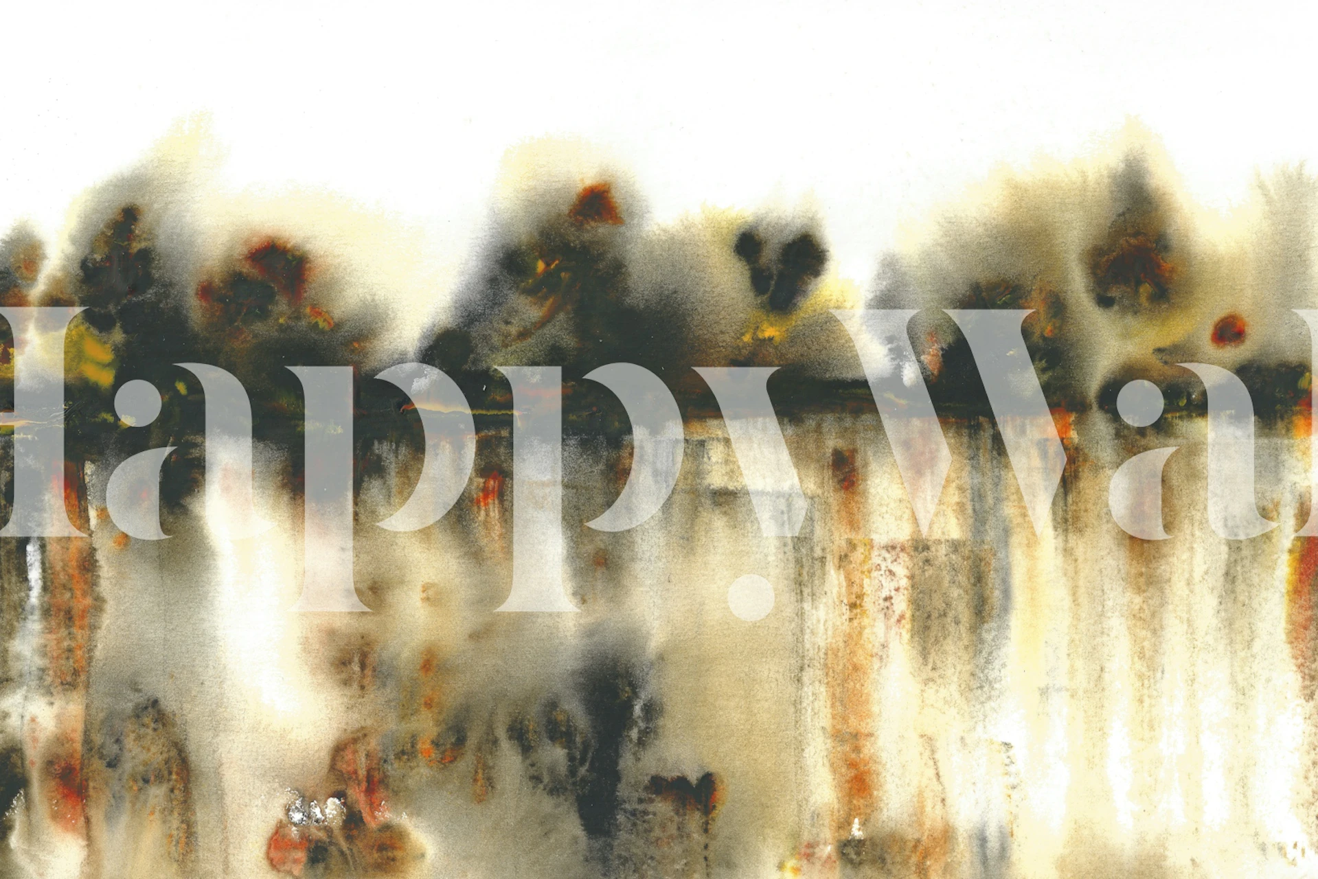 Abstract watercolor landscape with earthy tones of brown, gold, and green wallpaper