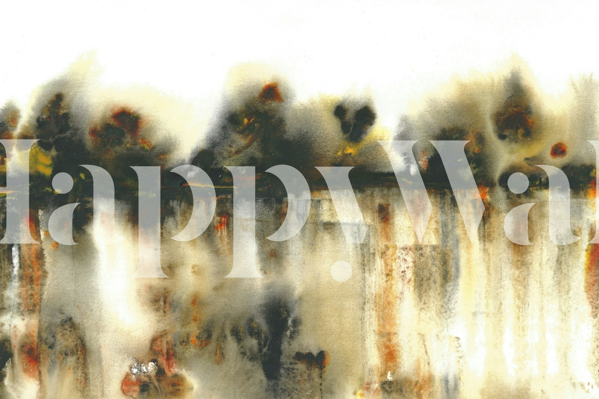 Abstract watercolor landscape with earthy tones of brown, gold, and green wallpaper