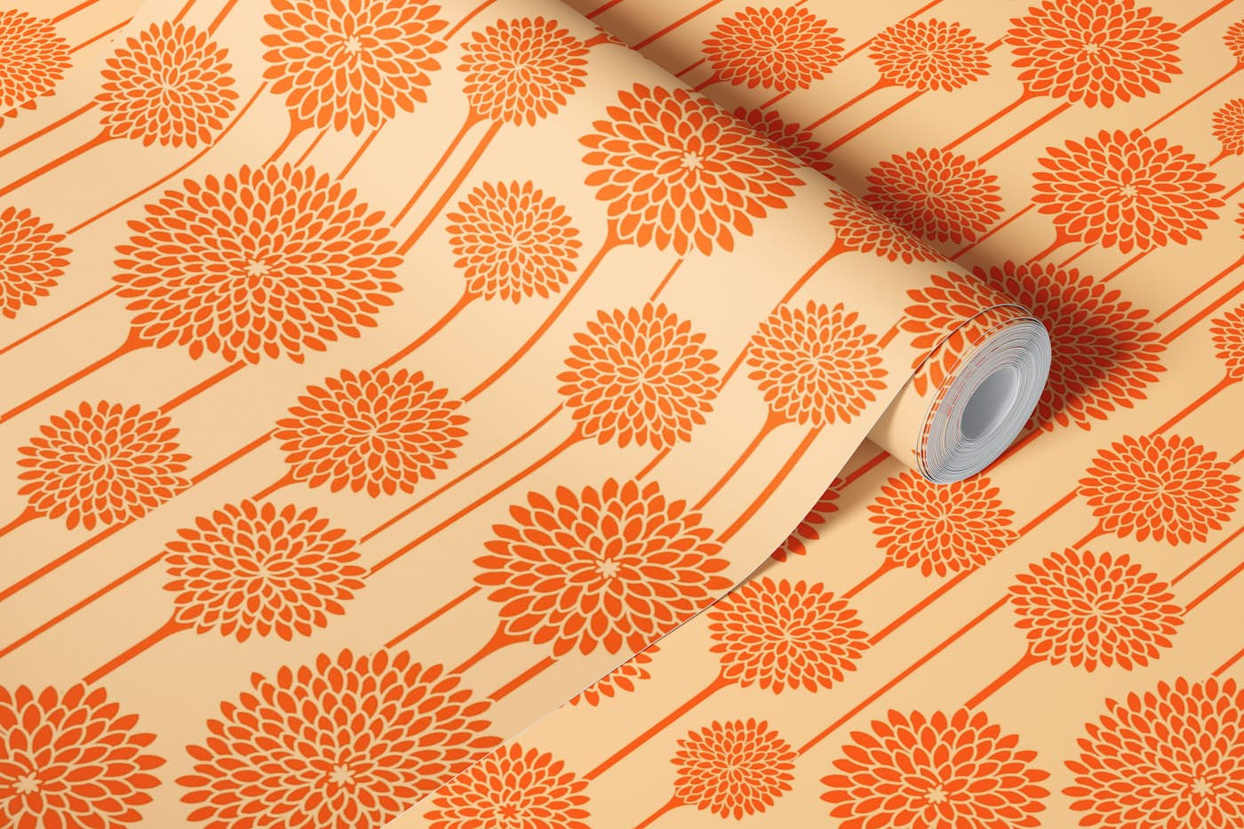 GARDEN BEAUTIES Mod Scandi Floral Orange wallpaper roll