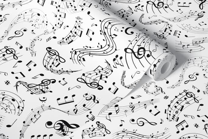 Music Notes 1 black and whitewallpaper roll