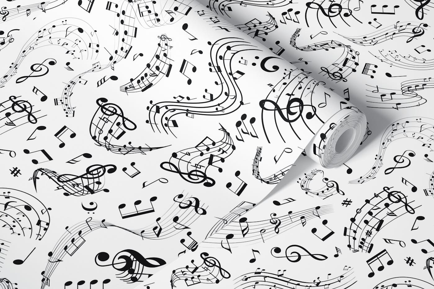 Music Notes 1 black and white wallpaper roll