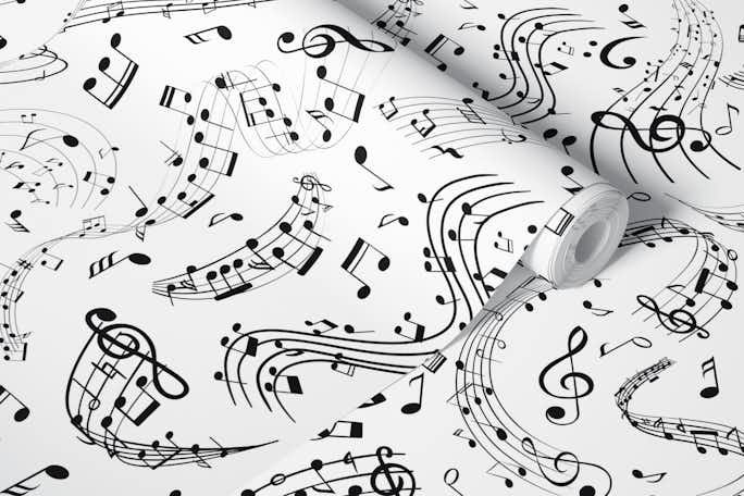 Music Notes 2 black and whitewallpaper roll