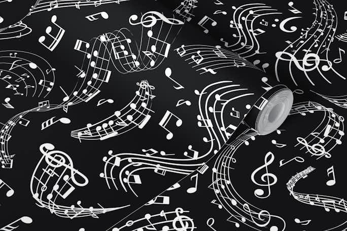 Music Notes 3 black and whitewallpaper roll