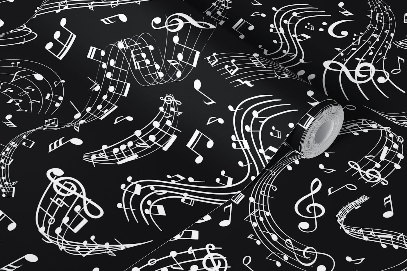 Music Notes 3 black and white wallpaper roll