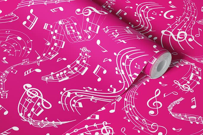 Music Notes 5 vivid pinkwallpaper roll